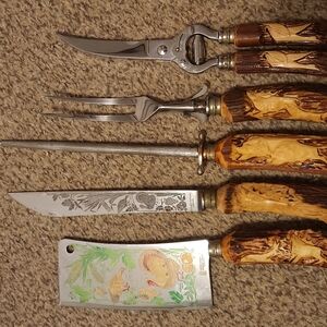 Wingen Solingen Vintage Antler Carved 5pc Cutlery Set